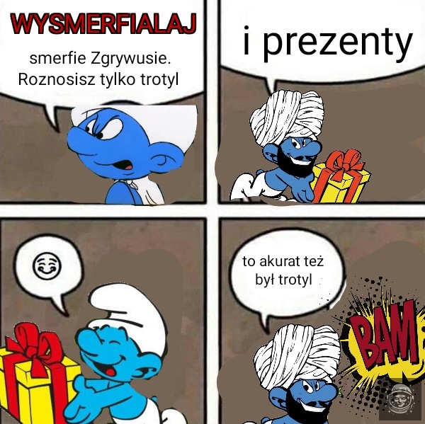 Smerfastyczny mem poruszający temat terroryzmu 